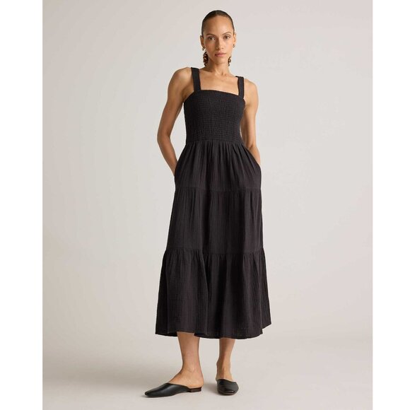 Quince Dresses & Skirts - NWT! Quince Black 100% Organic Cotton Gauze Smocked Sleeveless Maxi Dress, Large